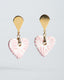 Gold teardrop stud earrings with blush pink Talavera ceramic heart drops.